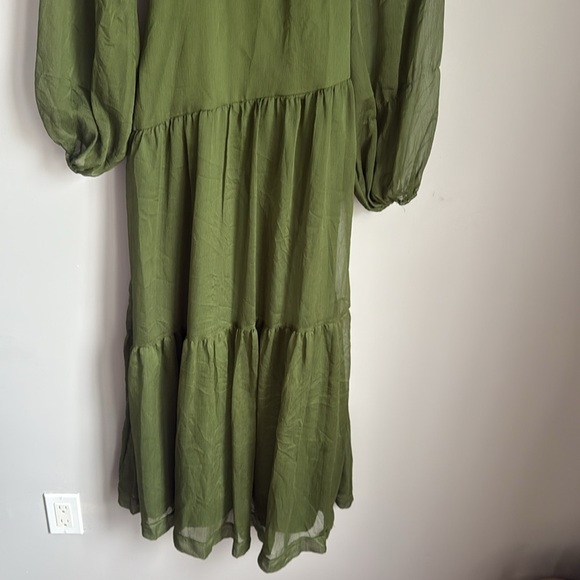 PETAL & PUP JULIP SHEER LONG SLEEVE MAXI DRESS - OLIVE XS - Picture 4 of 14